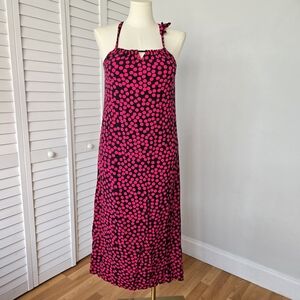 TEX Pink Polka Dot Adjustable Midi Dress Womens L Festival Vacation Summer Beach